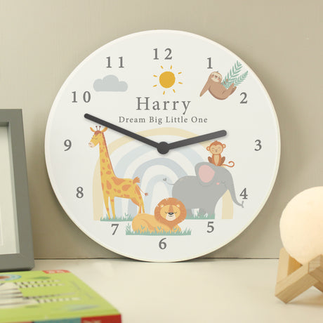 Personalised Safari Animals Nursery Wall Clock - Clocks at Gift Moments