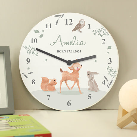 Personalised Woodland Animals Nursery Wall Clock - Clocks at Gift Moments