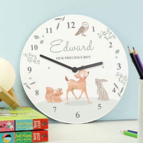 Personalised Woodland Animals Nursery Wall Clock - Clocks at Gift Moments