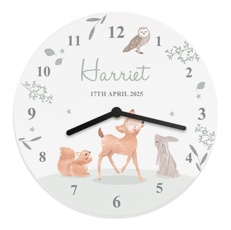 Personalised Woodland Animals Nursery Wall Clock - Clocks at Gift Moments