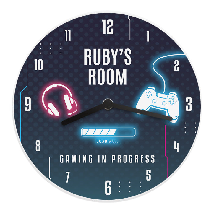 Personalised Gaming Wooden Children's Wall Clock - Clocks at Gift Moments