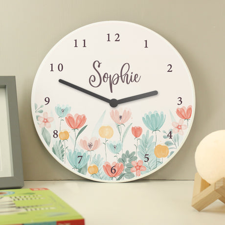 Personalised Floral Wooden Children's Clock - Clocks at Gift Moments