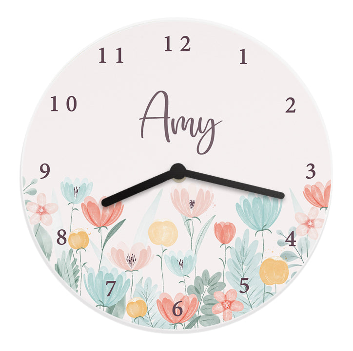 Personalised Floral Wooden Children's Clock - Clocks at Gift Moments