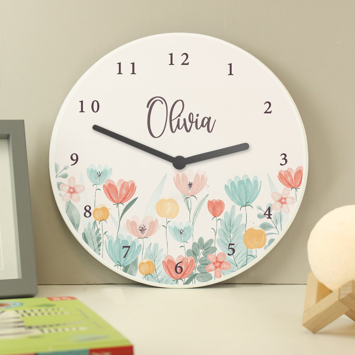 Personalised Floral Wooden Children's Clock - Clocks at Gift Moments