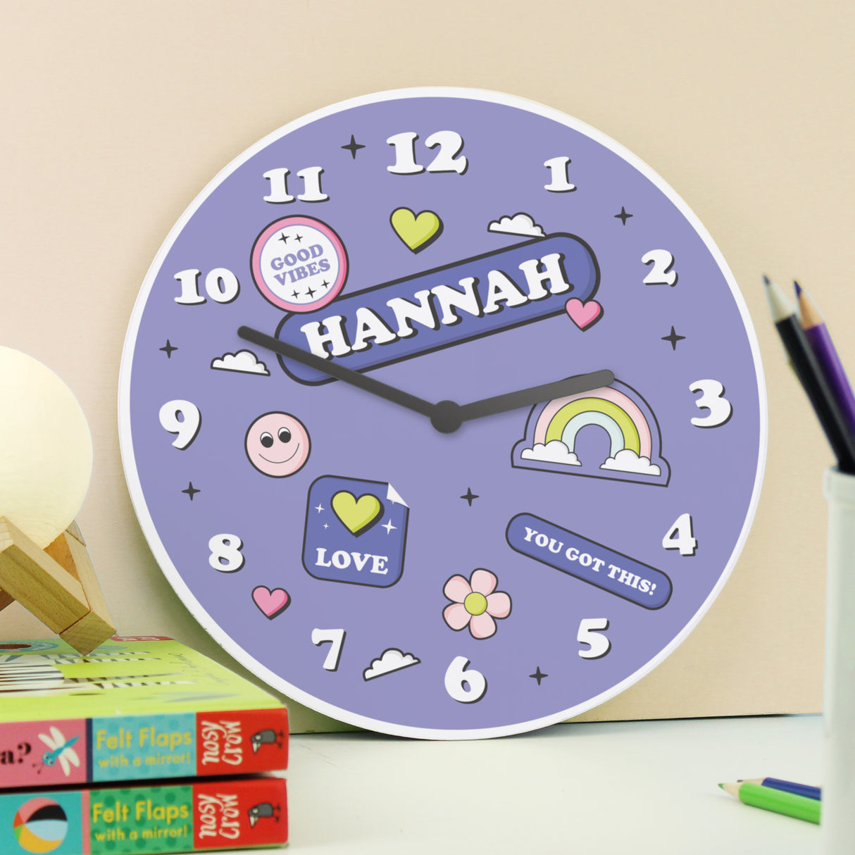 Personalised Positive Vibes Children's Wall Clock - Clocks at Gift Moments