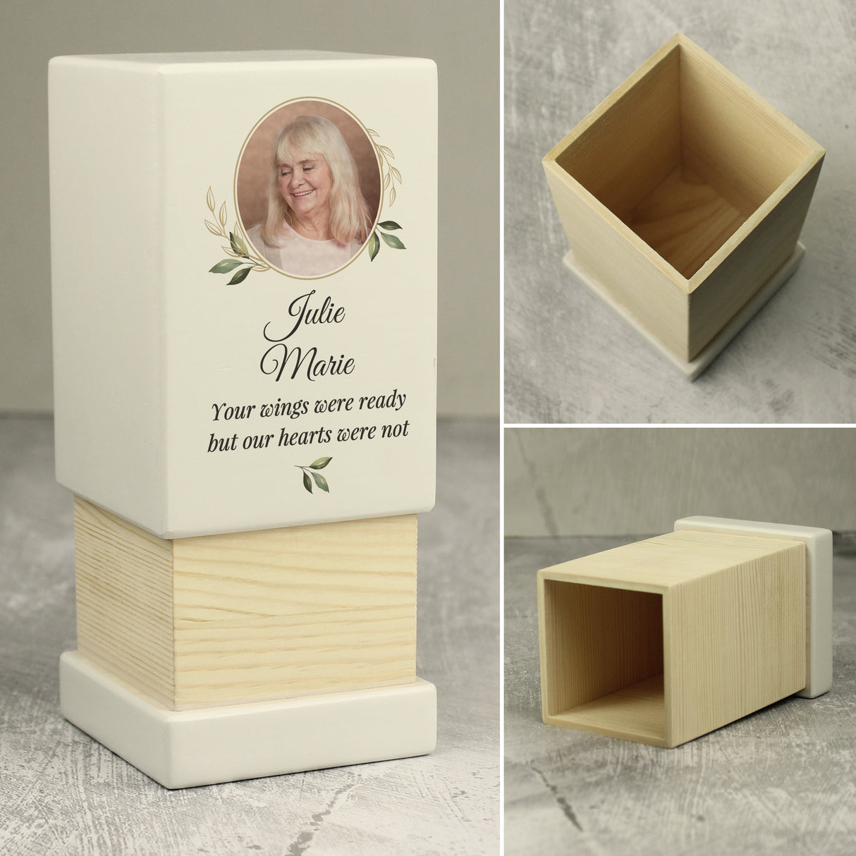 Personalised Photo Upload Small Wooden Urn - Urns at Gift Moments