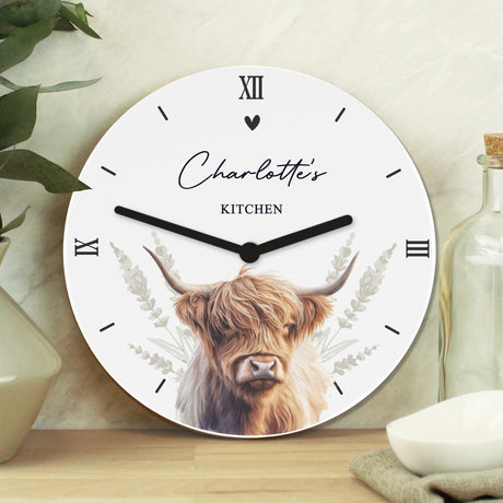 Personalised Highland Cow Wooden Clock - Clocks at Gift Moments