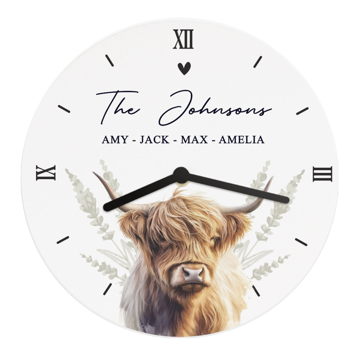 Personalised Highland Cow Wooden Clock - Clocks at Gift Moments