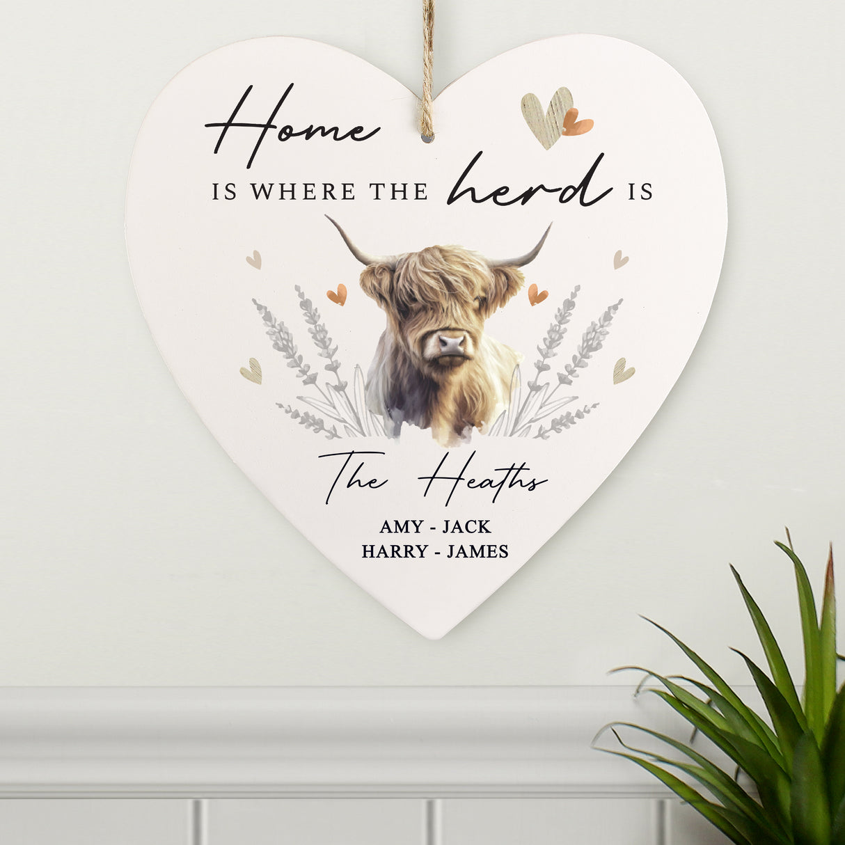 Personalised Highland Cow Hanging Heart Ornament Default Title - Decorations at Gift Moments