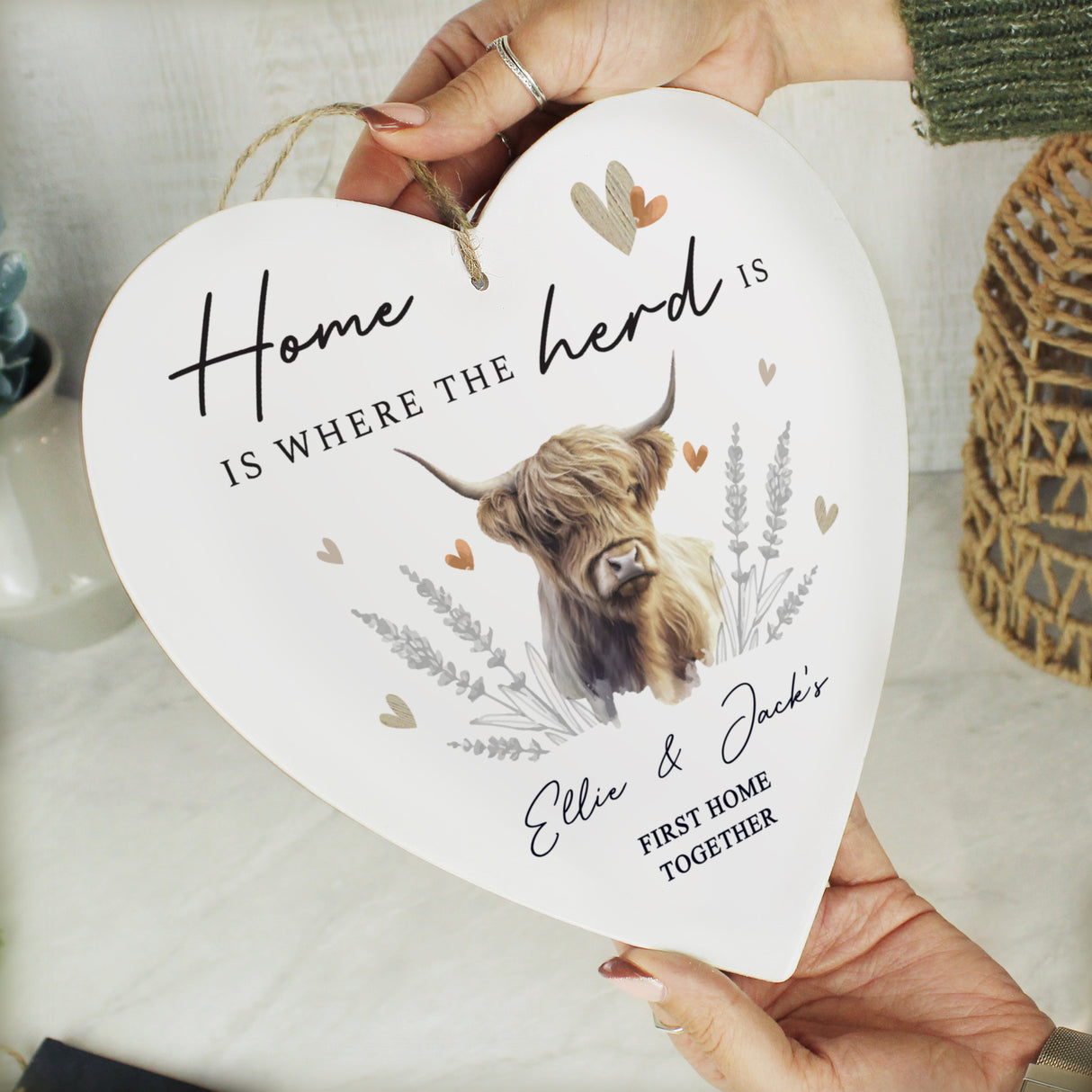 Personalised Highland Cow Hanging Heart Ornament - Decorations at Gift Moments