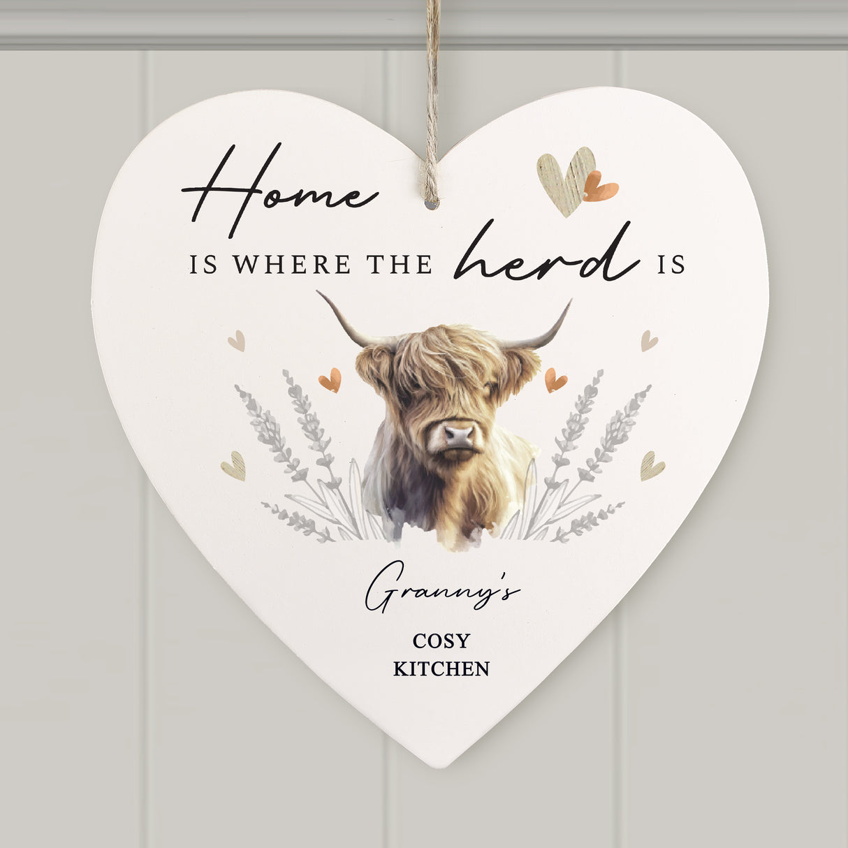 Personalised Highland Cow Hanging Heart Ornament - Decorations at Gift Moments