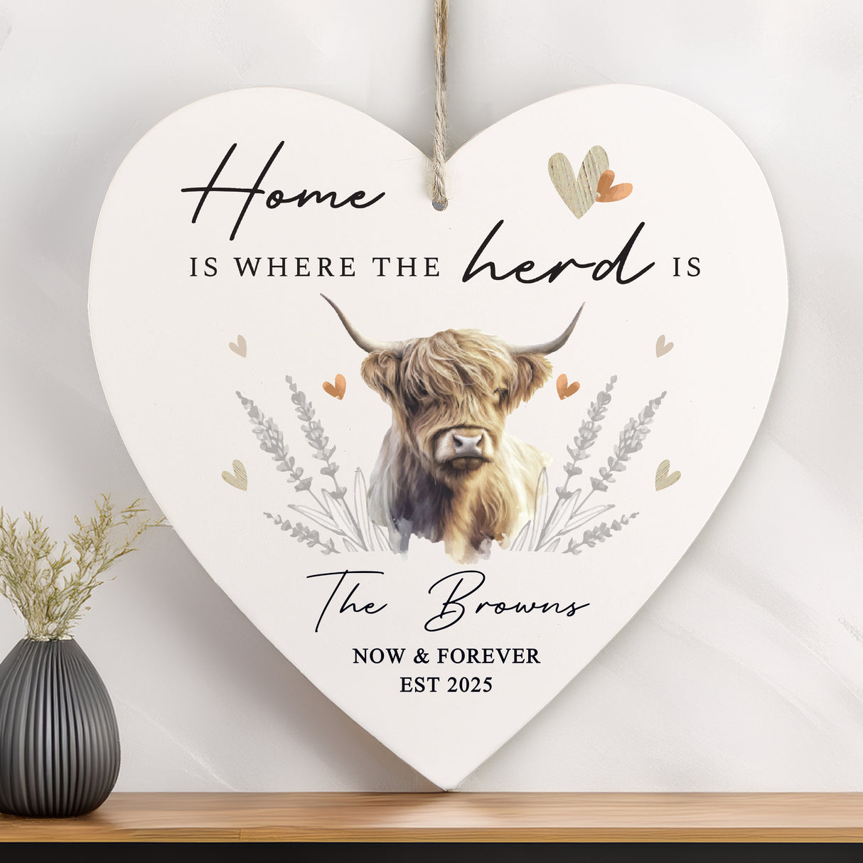 Personalised Highland Cow Hanging Heart Ornament - Decorations at Gift Moments