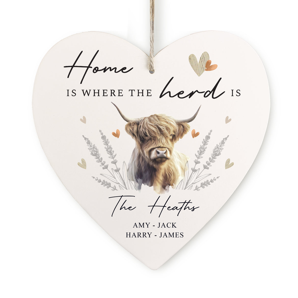 Personalised Highland Cow Hanging Heart Ornament - Decorations at Gift Moments