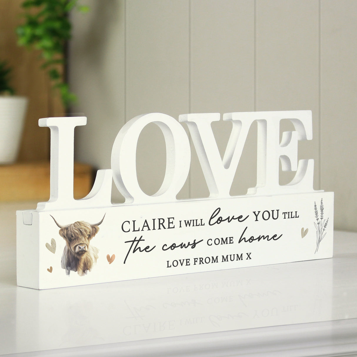 Personalised Highland Cow LOVE Wooden Ornament - Ornaments at Gift Moments