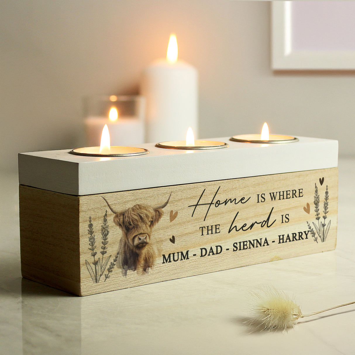 Personalised Highland Cow Triple Tea Light Box - Candle Holders at Gift Moments