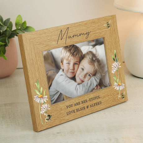 Personalised Floral Bee 6x4 Oak Finish Photo Frame: 2 - Photo Frames By Gift Moments