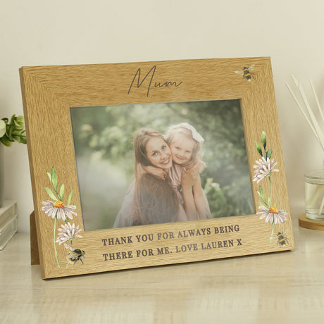 Personalised Floral Bee 6x4 Oak Finish Photo Frame: 3 - Photo Frames By Gift Moments