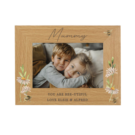 Personalised Floral Bee 6x4 Oak Finish Photo Frame: 5 - Photo Frames By Gift Moments