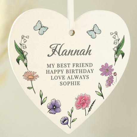 Personalised Wild Flowers Wooden Heart - Decorations at Gift Moments