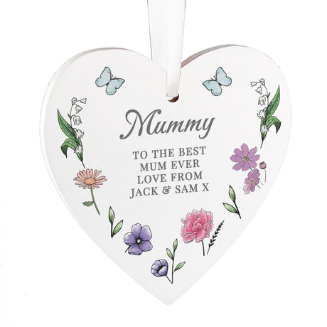 Personalised Wild Flowers Wooden Heart - Decorations at Gift Moments