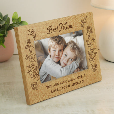 Personalised Wild Flowers Oak Photo Frame 6x4: 4 - Photo Frames By Gift Moments