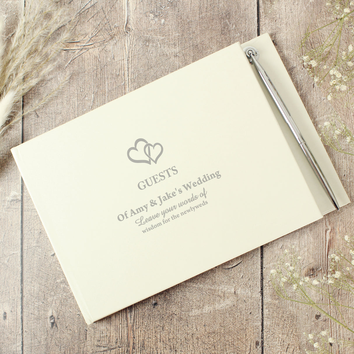 Personalised Hearts Design Guest Book & Pen - Guest Books at Gift Moments