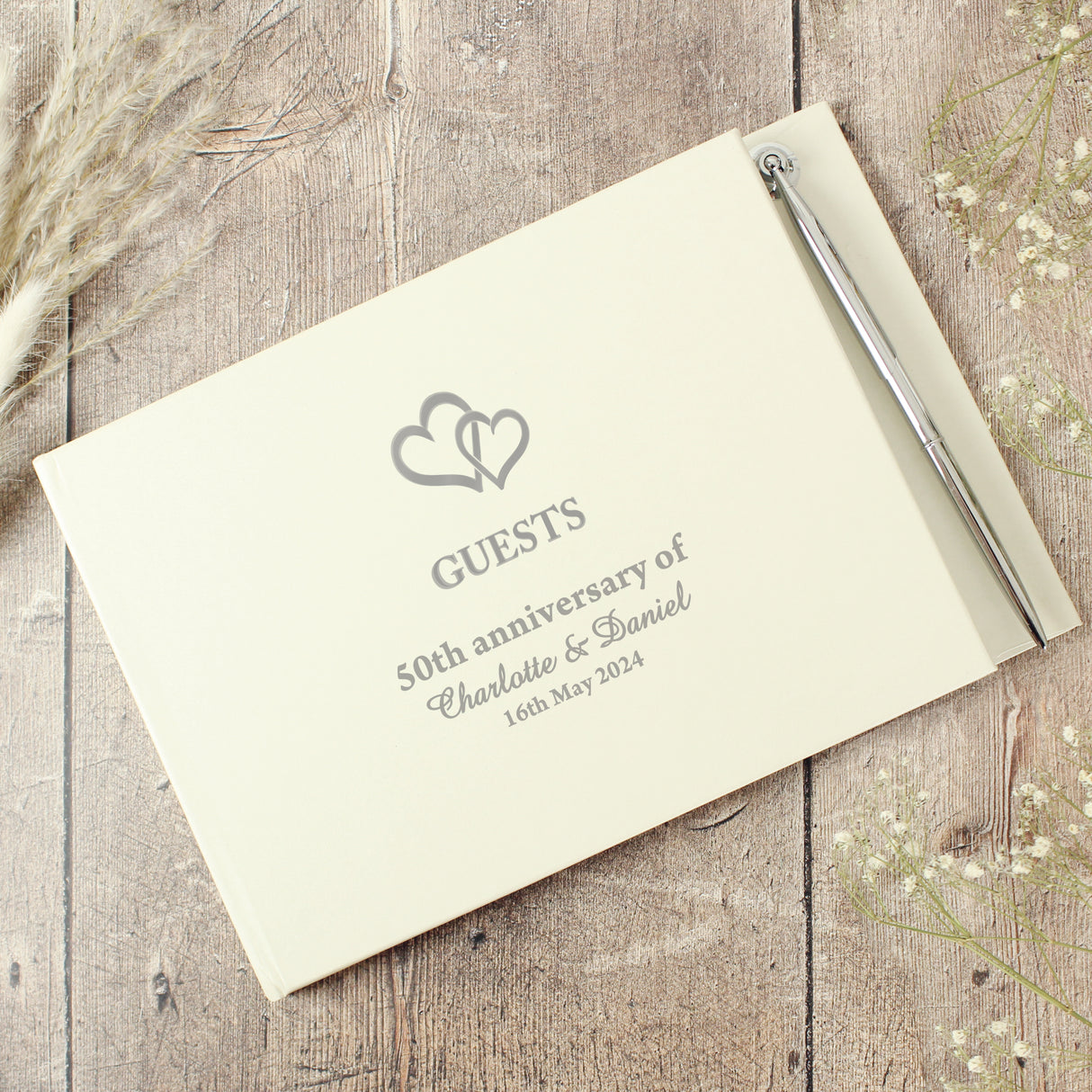 Personalised Hearts Design Guest Book & Pen - Guest Books at Gift Moments