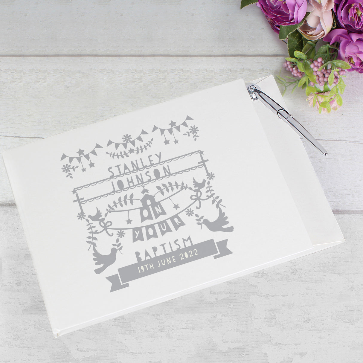 Personalised Grey Papercut Style Hardback Guest Book & Pen Default Title - Guest Books at Gift Moments