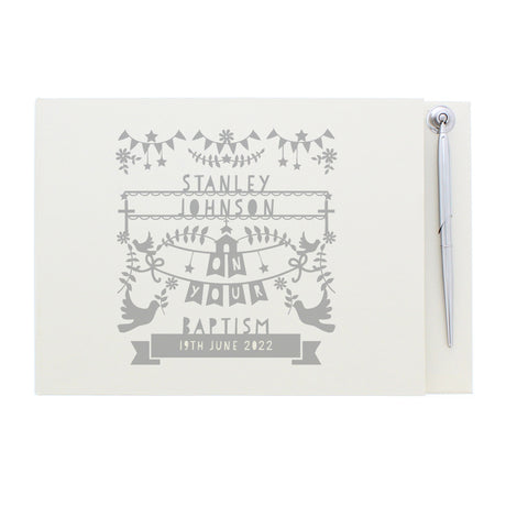 Personalised Grey Papercut Style Hardback Guest Book & Pen - Guest Books at Gift Moments