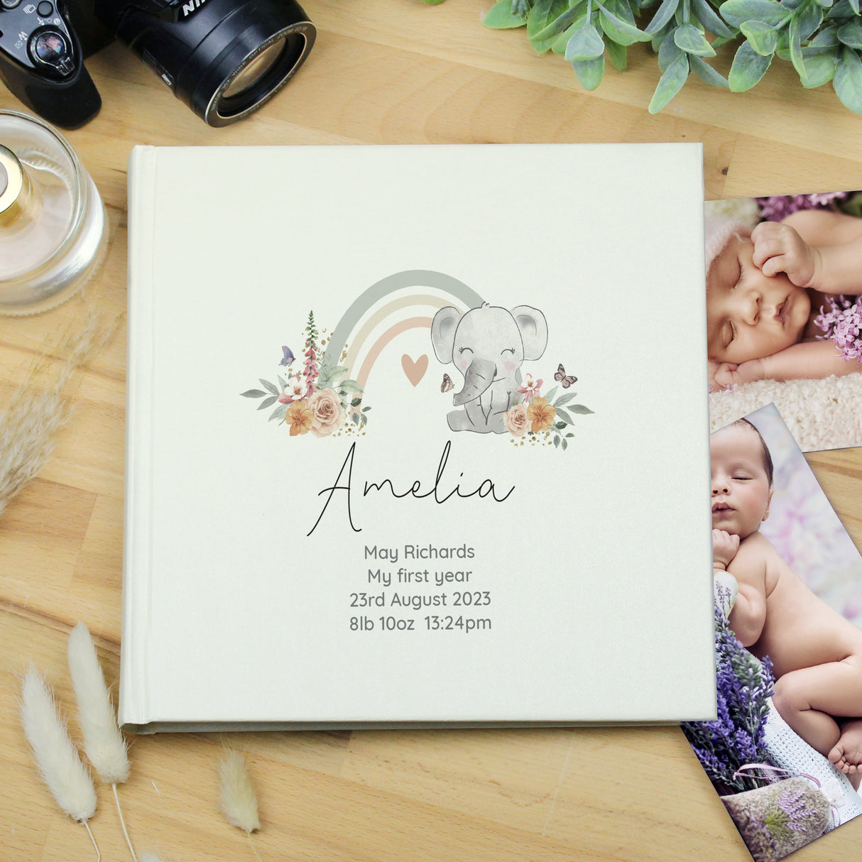 Personalised Floral Elephant Square Photo Album - Photo Albums at Gift Moments