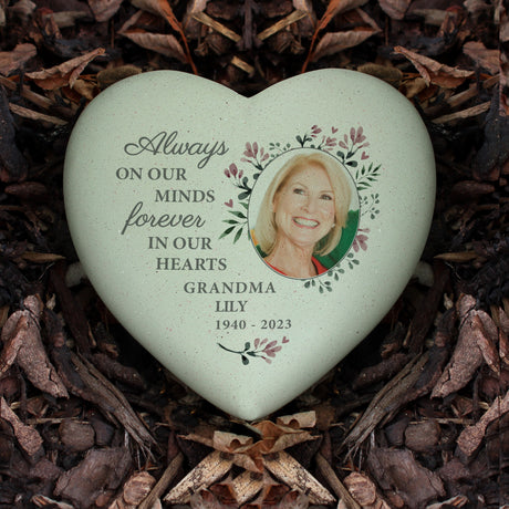 Personalised Floral Photo Upload Memorial Resin Heart - Memorials at Gift Moments