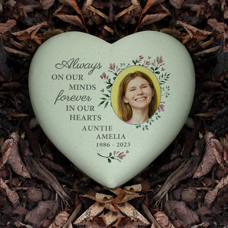 Personalised Floral Photo Upload Memorial Resin Heart - Memorials at Gift Moments