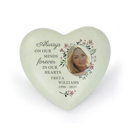 Personalised Floral Photo Upload Memorial Resin Heart - Memorials at Gift Moments