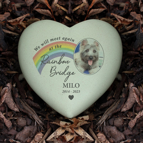 Personalised Pet Rainbow Photo Upload Memorial Resin Heart - Memorials at Gift Moments