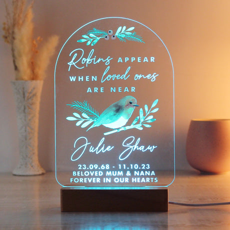 Personalised Robins Appear Wooden Based LED Light - LED Lighting at Gift Moments