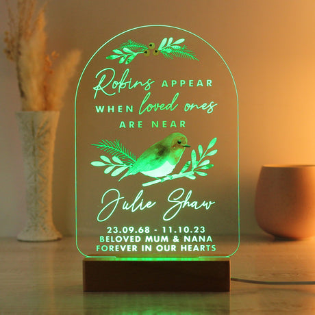 Personalised Robins Appear Wooden Based LED Light - LED Lighting at Gift Moments