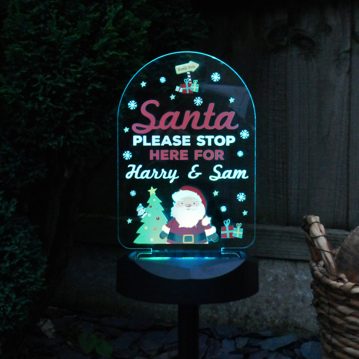 Personalised Santa Stop Here Outdoor Solar Light - LED Lighting at Gift Moments