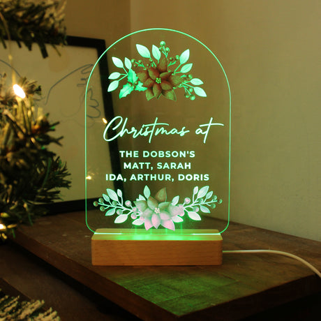 Personalised Christmas Poinsettia Wooden Based LED Light - LED Lighting at Gift Moments