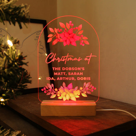 Personalised Christmas Poinsettia Wooden Based LED Light - LED Lighting at Gift Moments