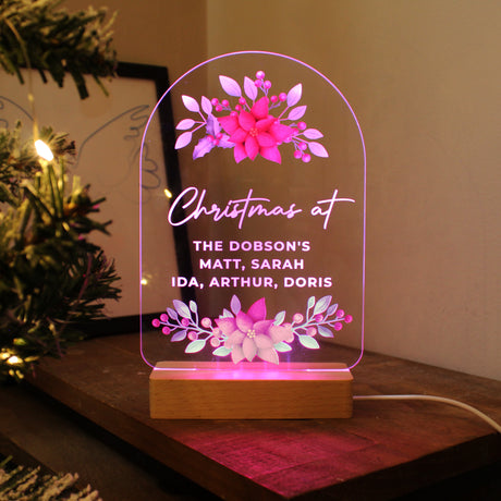 Personalised Christmas Poinsettia Wooden Based LED Light - LED Lighting at Gift Moments