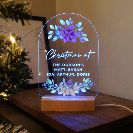 Personalised Christmas Poinsettia Wooden Based LED Light - LED Lighting at Gift Moments