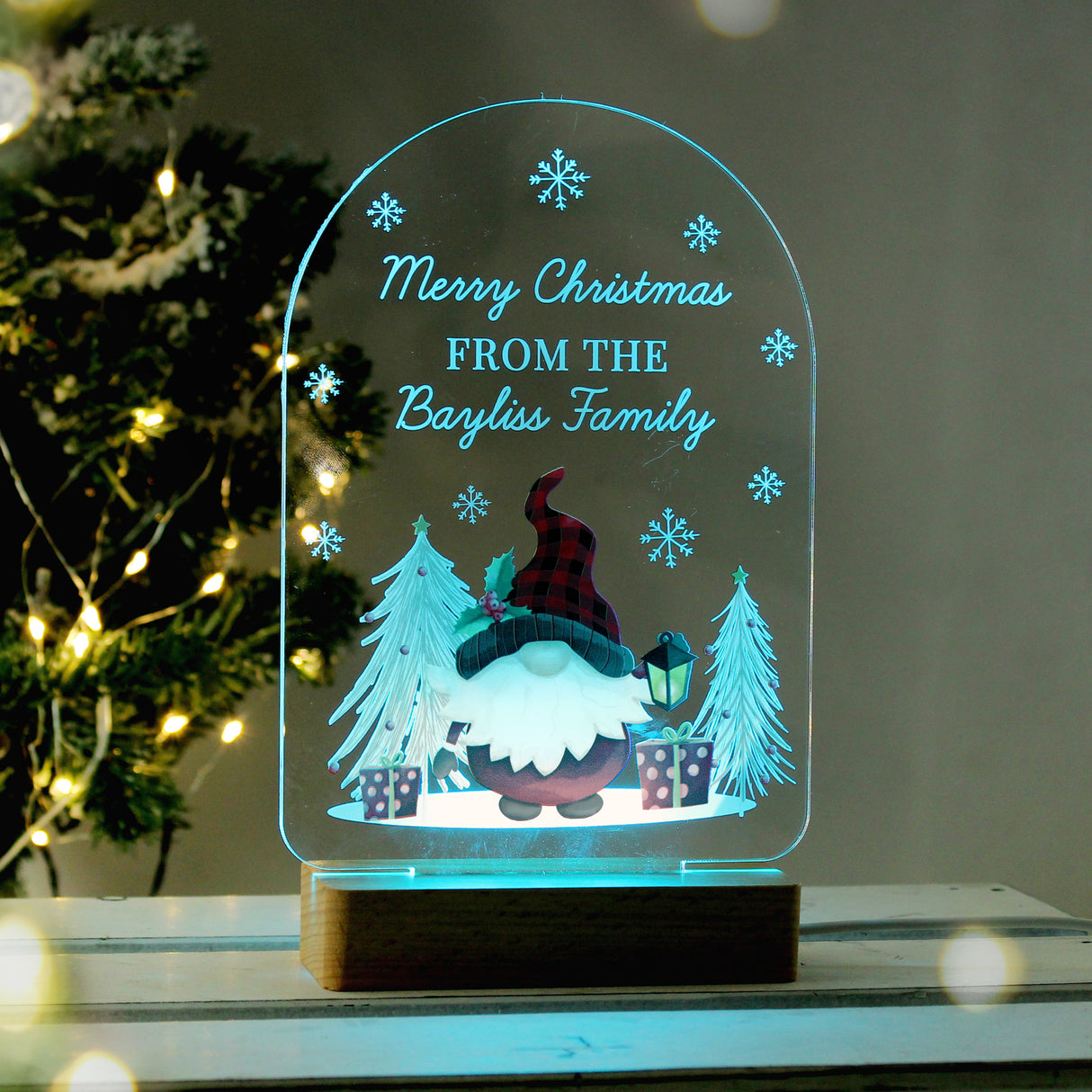 Personalised Gonk Wooden Based LED Christmas Light - LED Lighting at Gift Moments