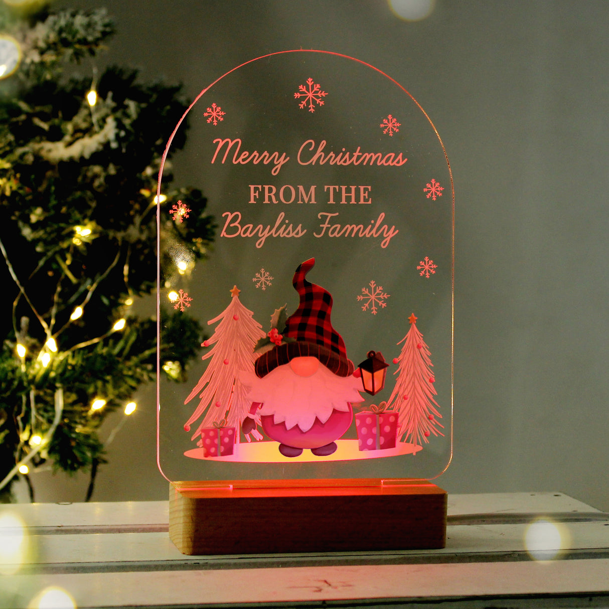 Personalised Gonk Wooden Based LED Christmas Light - LED Lighting at Gift Moments