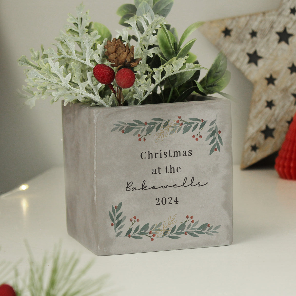 Personalised Christmas Foliage Concrete Planter Default Title - Pots & Planters at Gift Moments