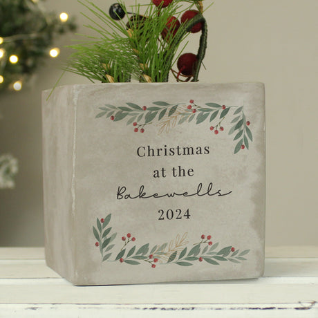 Personalised Christmas Foliage Concrete Planter - Vases & Plant Pots at Gift Moments