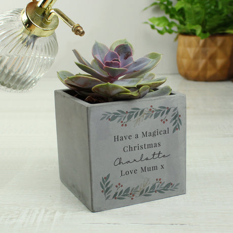 Personalised Christmas Foliage Concrete Planter - Vases & Plant Pots at Gift Moments