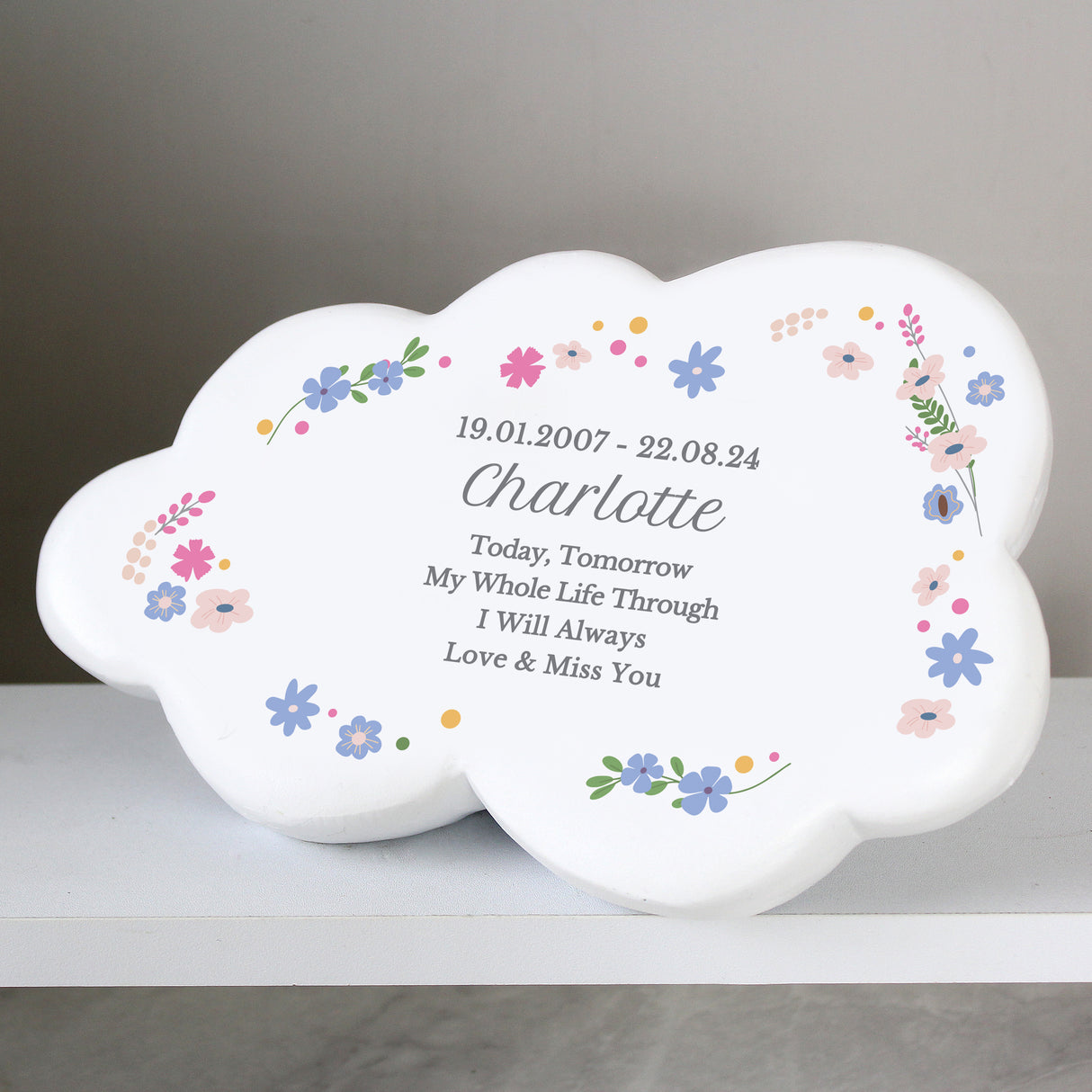 Personalised Floral Resin Memorial Cloud - Memorials at Gift Moments