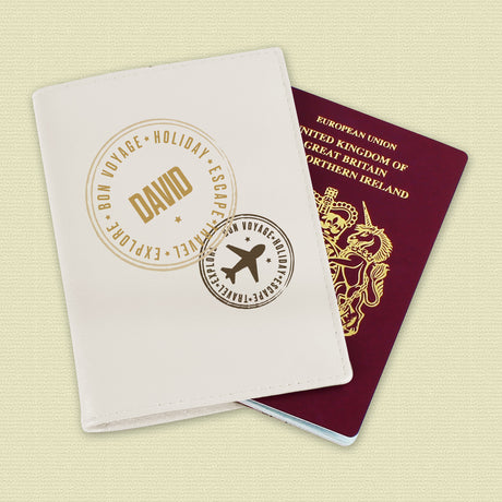 Personalised Stamped Cream Passport Holder - Travel Accessories at Gift Moments