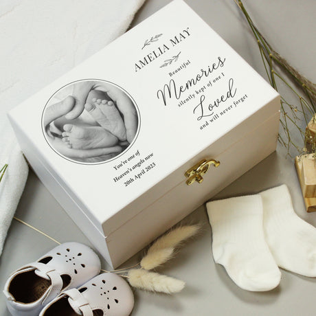 Personalised Memorial Photo Upload White Wooden Box - Keepsake Boxes at Gift Moments