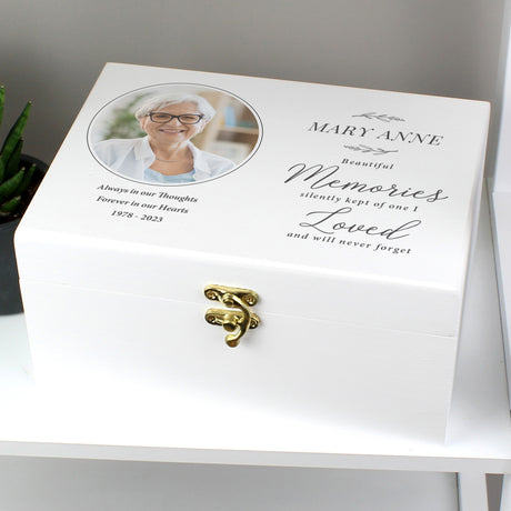 Personalised Memorial Photo Upload White Wooden Box - Keepsake Boxes at Gift Moments